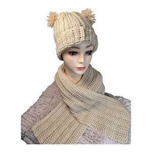 Handmade Bright Beige/ cream Crochet Hat & Scarf Set – Cozy & Stylish adult size